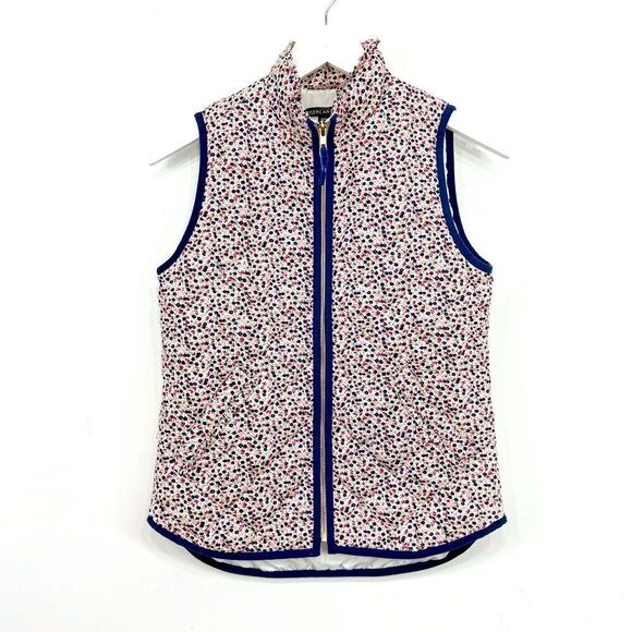 J. Crew Mercantile Blue Pink Floral Ruffled Mock Neck Zip Up Quilted Puffer Vest - Picture 6 of 16